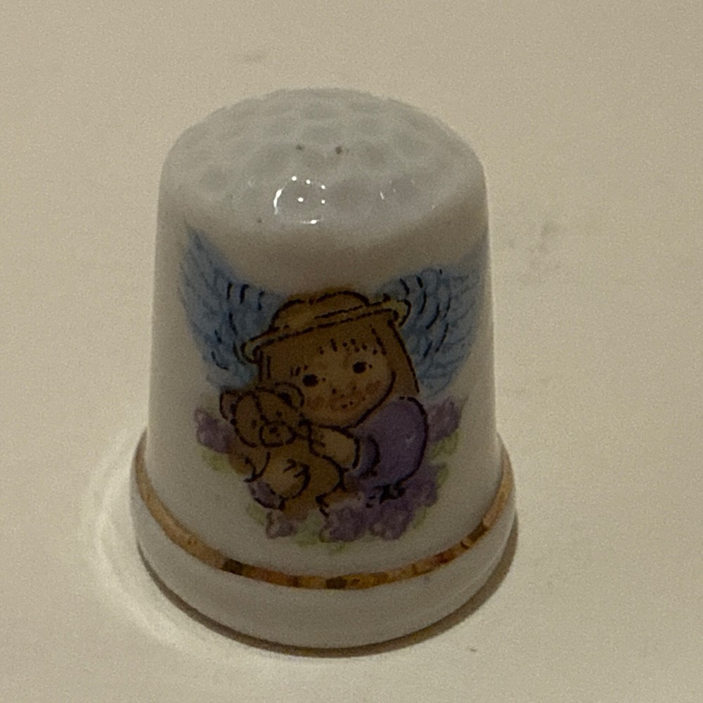 Angle And Teddy Bear Porcelain Thimble