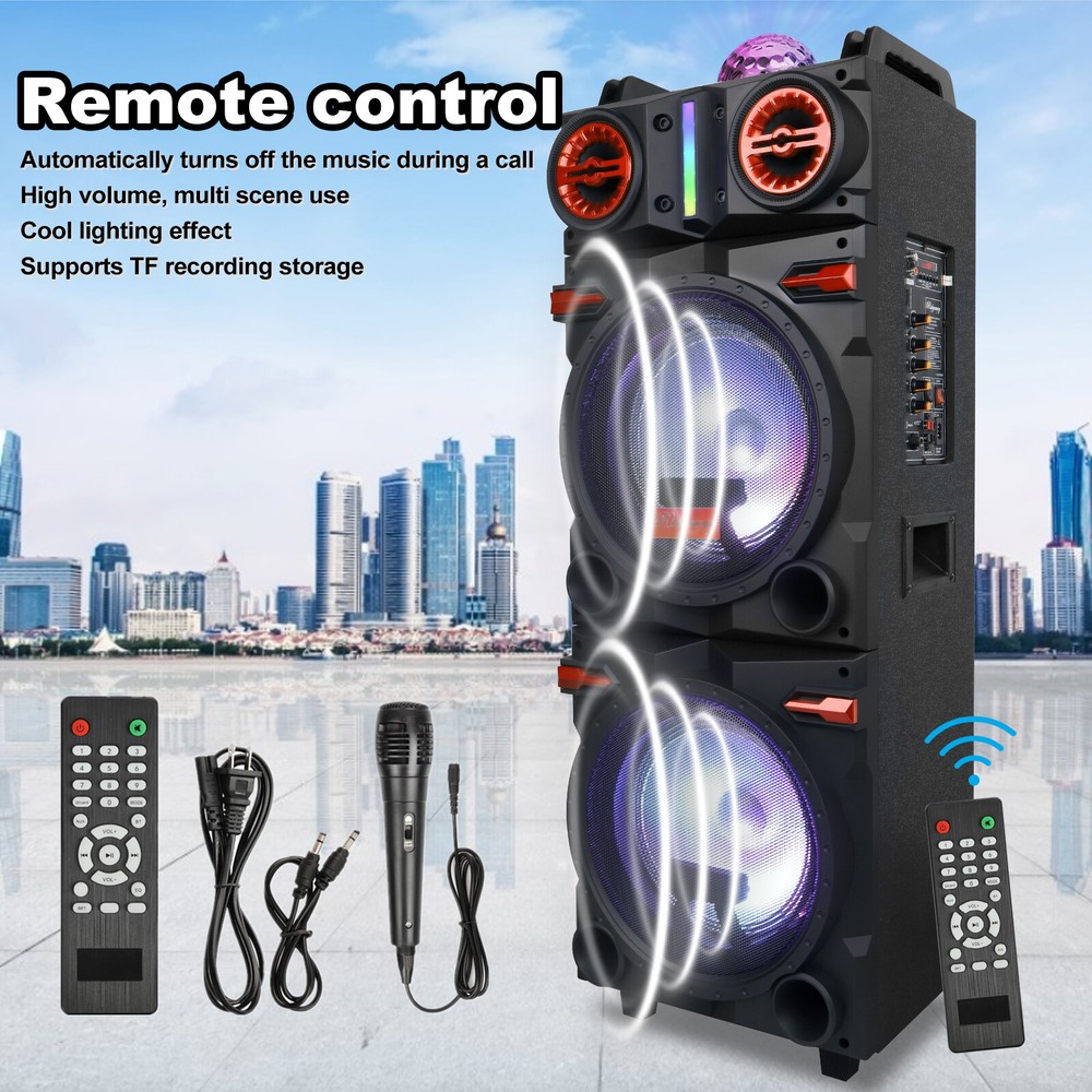 Dual 10" Portable Disco LED Bluetooth Speaker, Remote, & Powerful Sound System