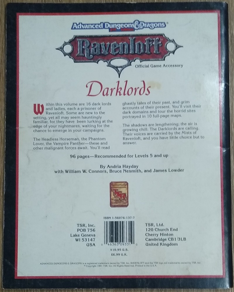 Ravenloft Darklords 9331 AD&D Second Edition