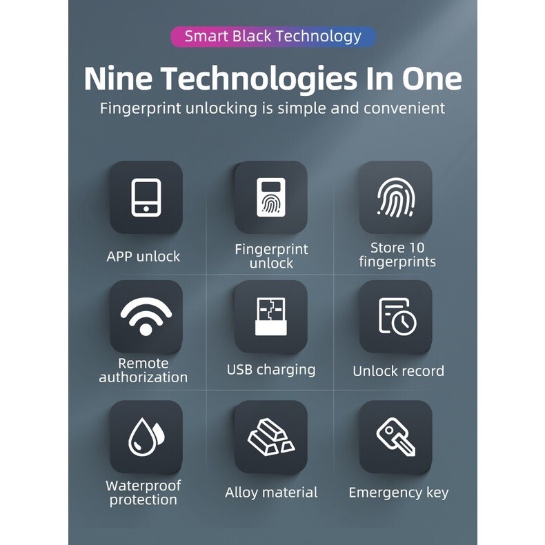 ROCKBROS Intelligent Lock Smart Fingerprint Lock U Shape Bluetooth Phone Control