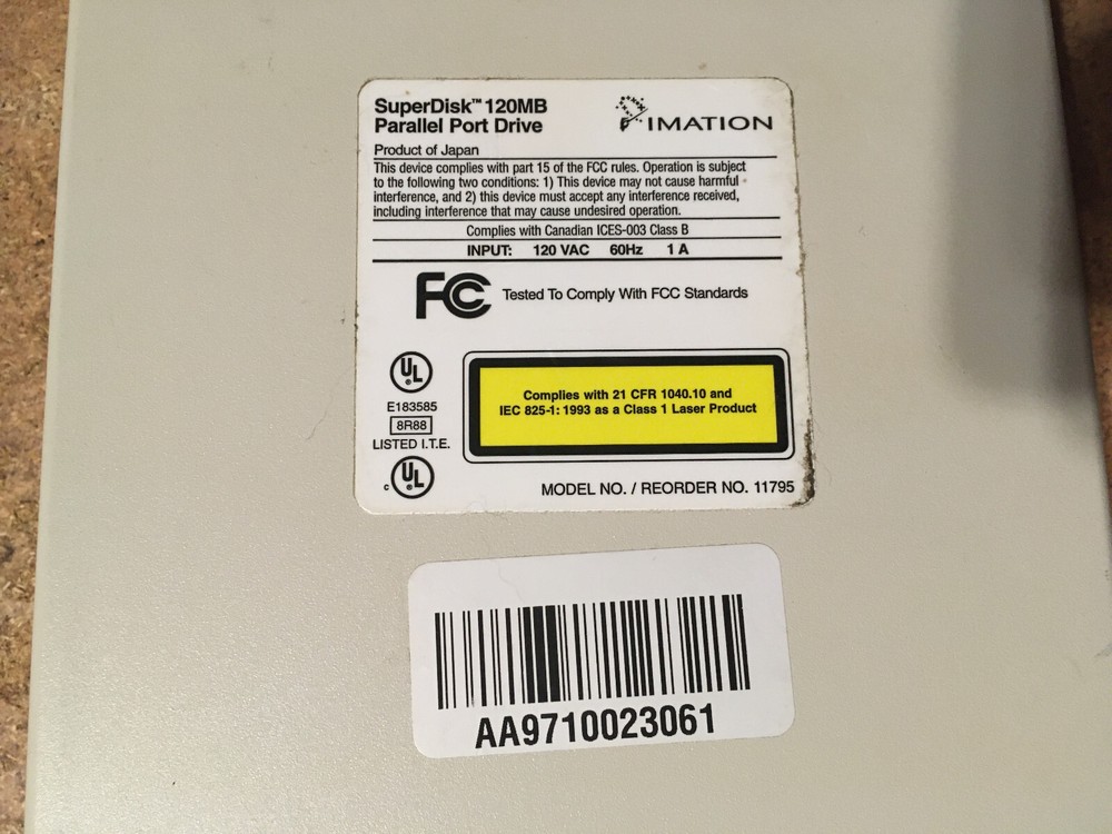 IMATION SUPERDISK 120MB PARALLEL PORT DRIVE 11795 NOT TESTED / WRONGWAY052