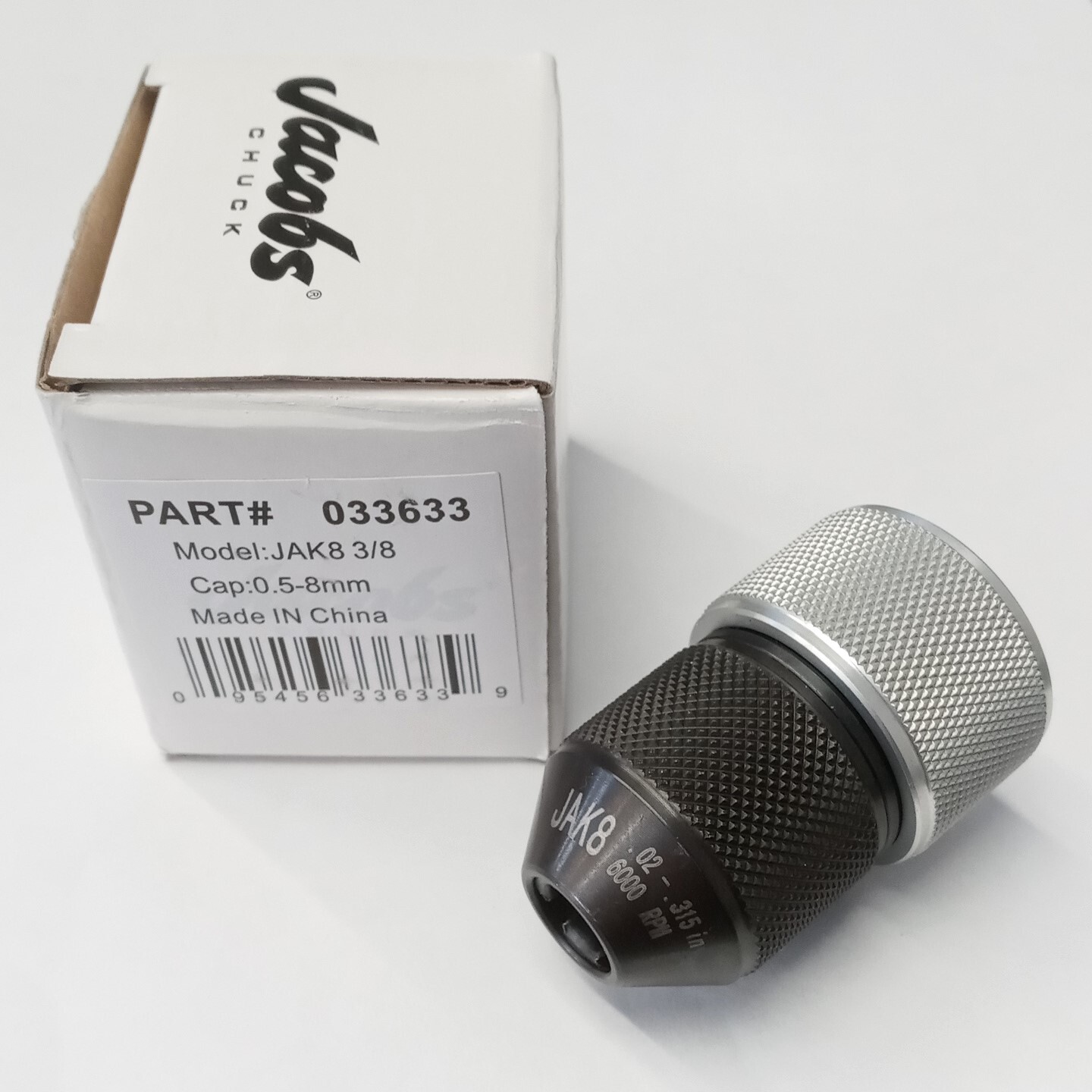 Jacobs 033633 JAK8 CAP. 0.5-8mm Pneumatic Keyless Drill Chuck 3/8" Mount