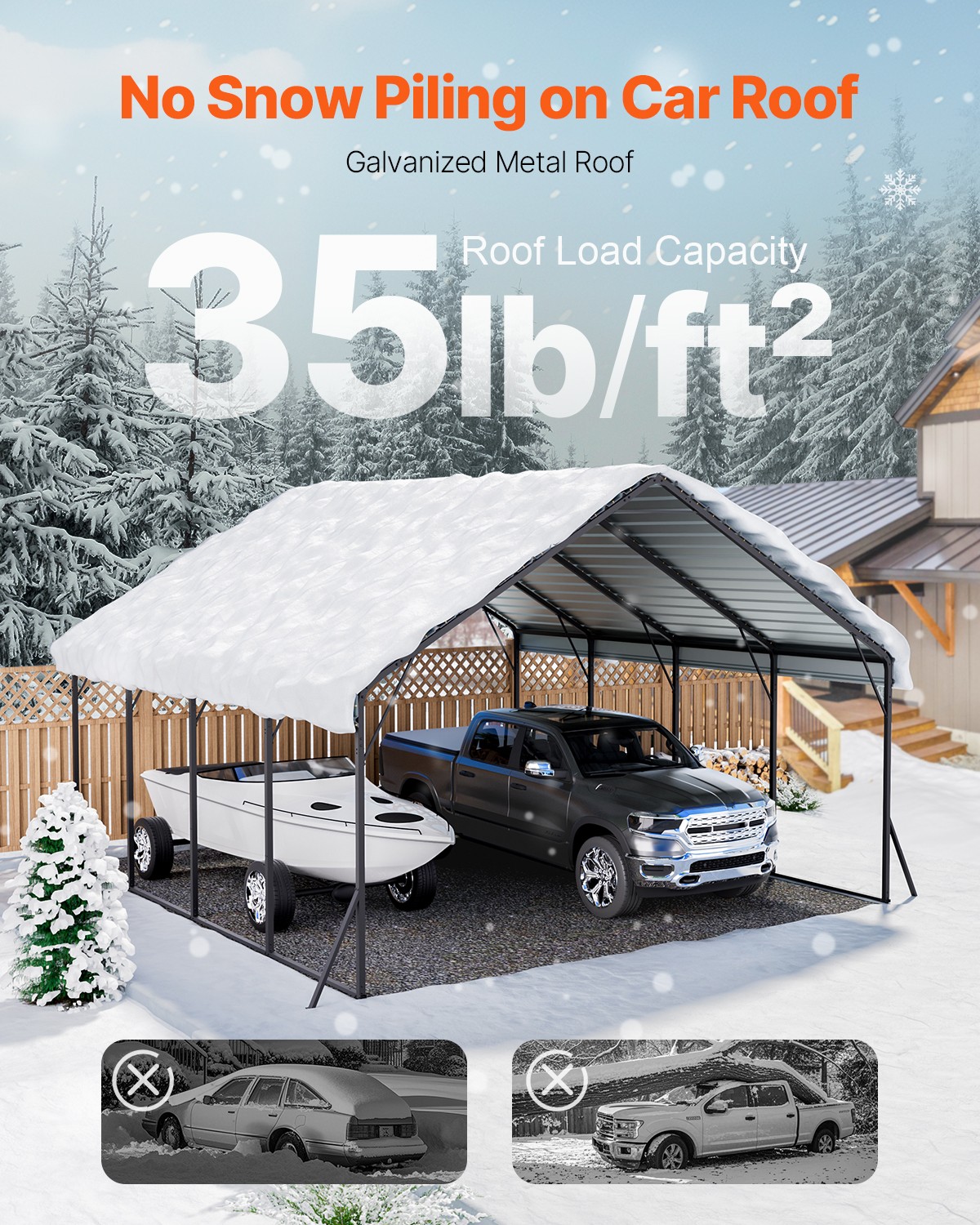 VEVOR Heavy Duty Metal Carport 20 x 20 ft Outdoor Car Shelter Garage for Boats
