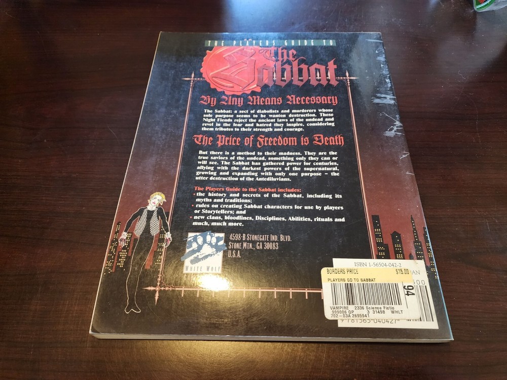 White Wolf Vampire the Masquerade Sourcebook Sabbat Players Guide Nice!