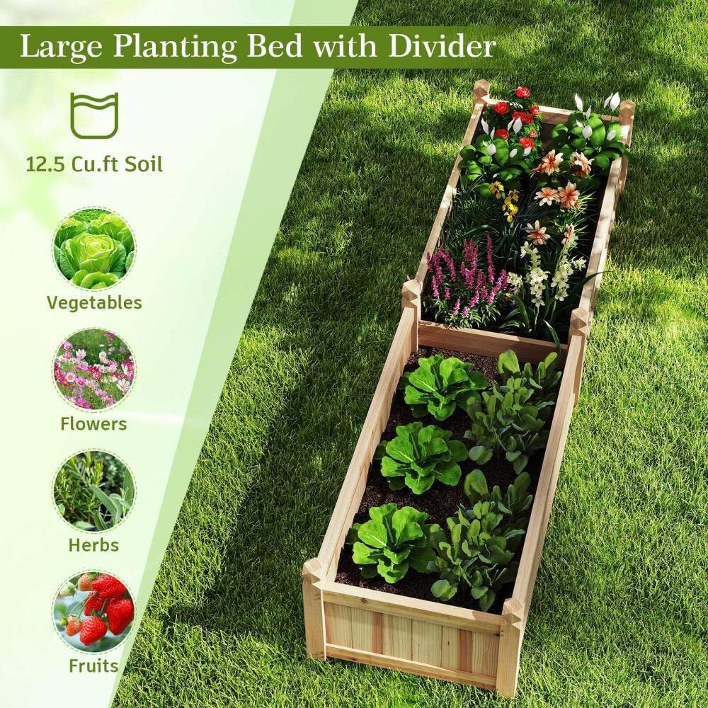 Wood Raised Garden Bed Outdoor Rectangular Planter Box with Drainage Holes Natur
