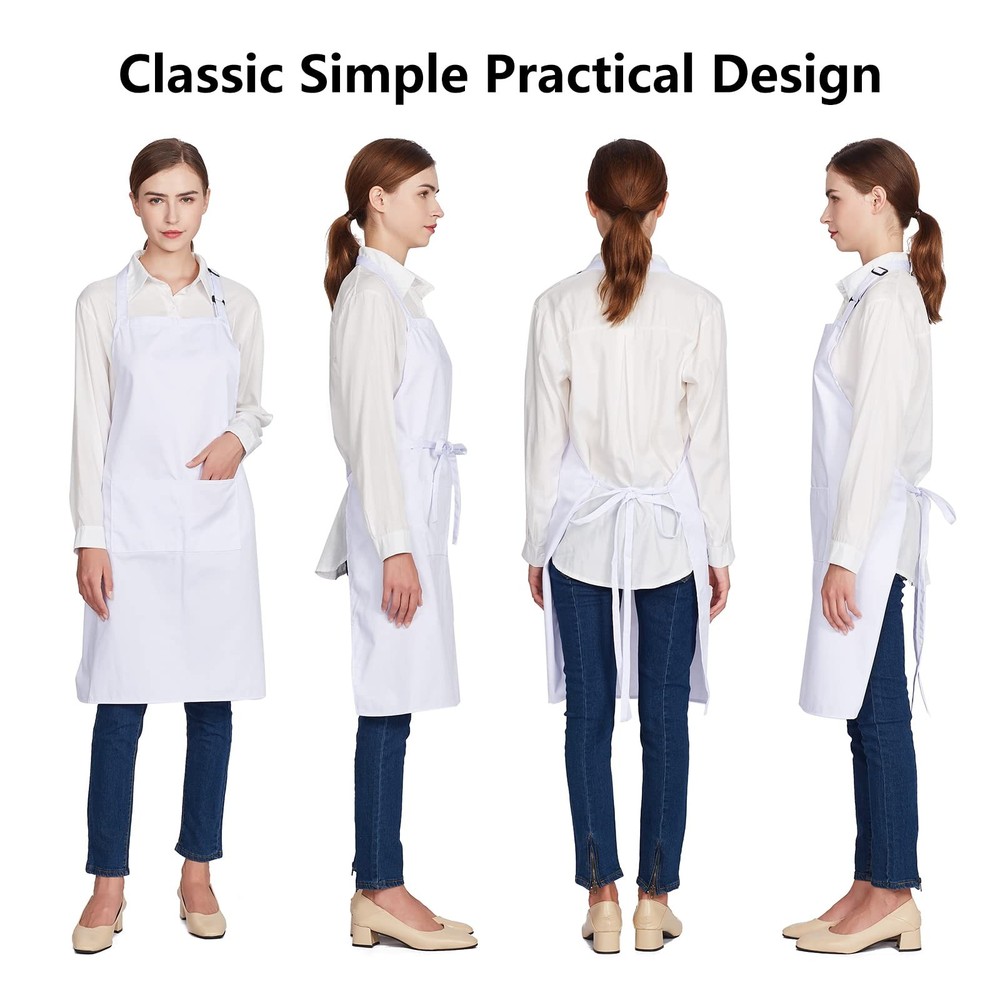 2 Pack 100 Cotton Aprons 2 Pockets Kitchen Adjustable Bib White