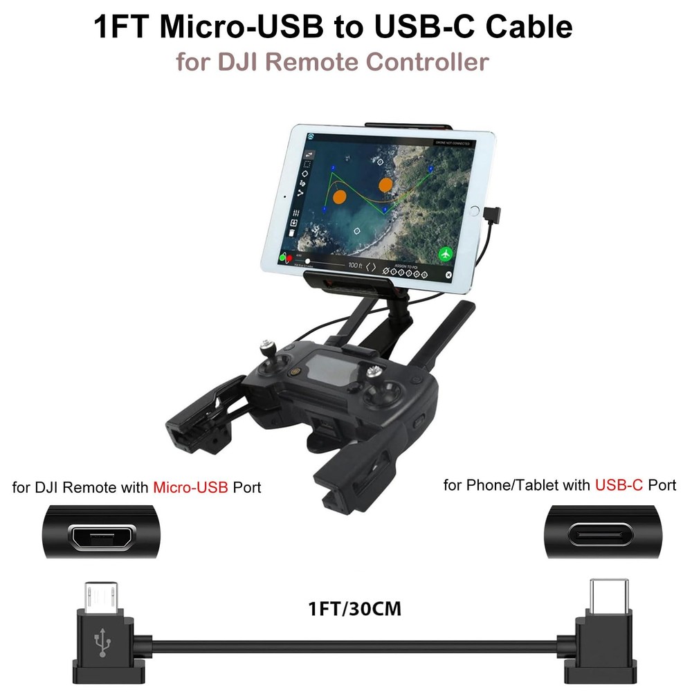 1FT Micro to USB C Remote Controller Cable for DJI Mavic 1 foot, Black