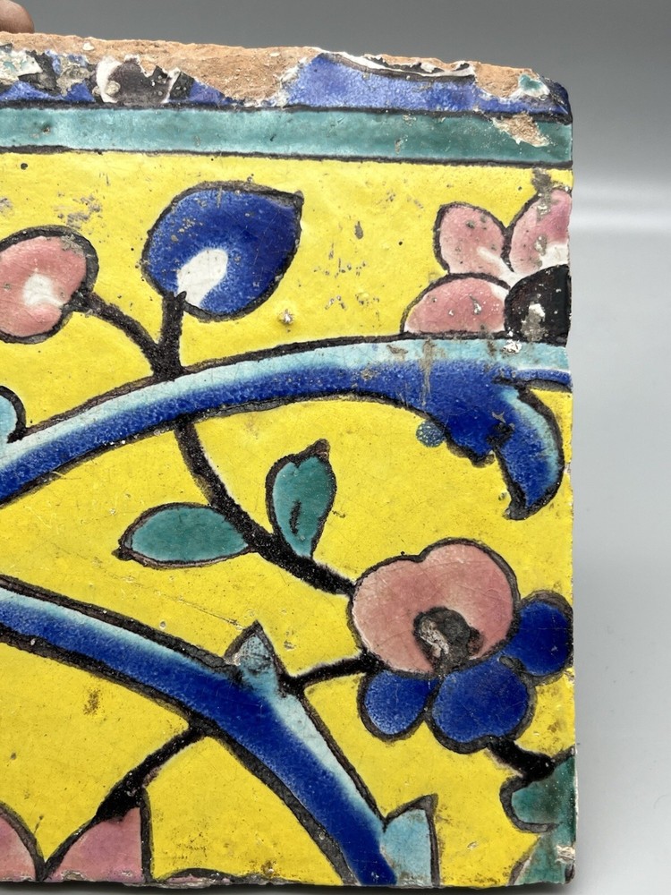 Safavid Square Tile Glazed Architecture Ceramic Earthenware Cuerda Seca 1800