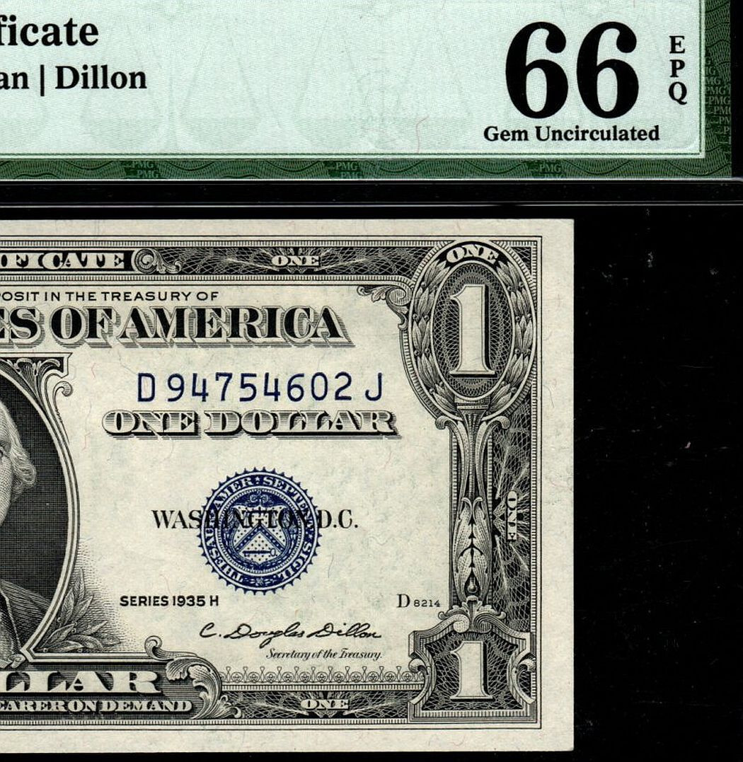 1935H $1 SILVER CERTIFICATE PMG GEM Uncirculated 66 EPQ Banknote DJ Block