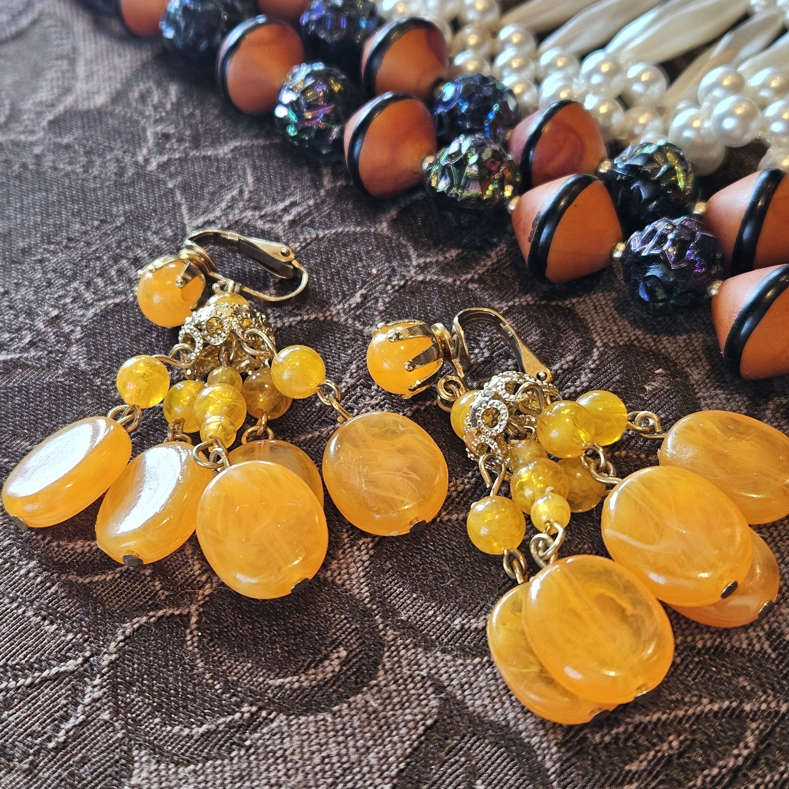 Lot Of 12 Vintage Jewelry Marked Hong Kong. 5 Necklaces 6 Pair Of Earrings And