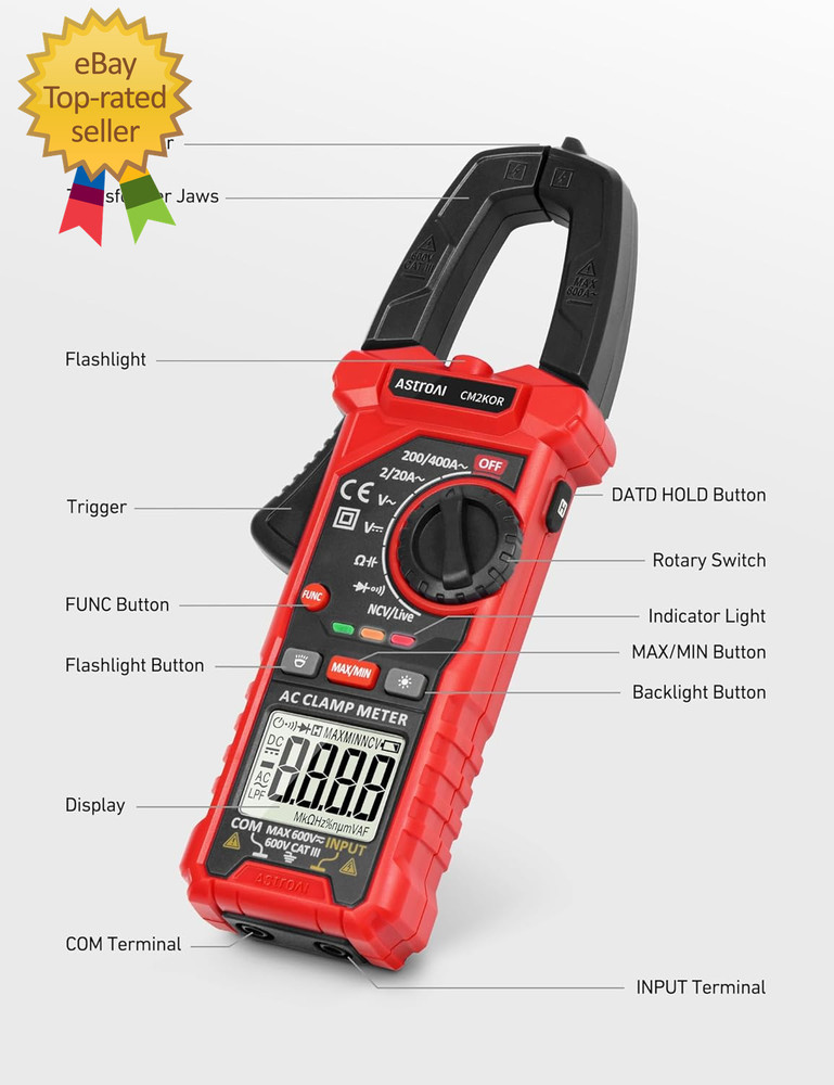 Digital Clamp Meter Multimeter 2000 Counts Amp Voltage Tester Auto-Ranging