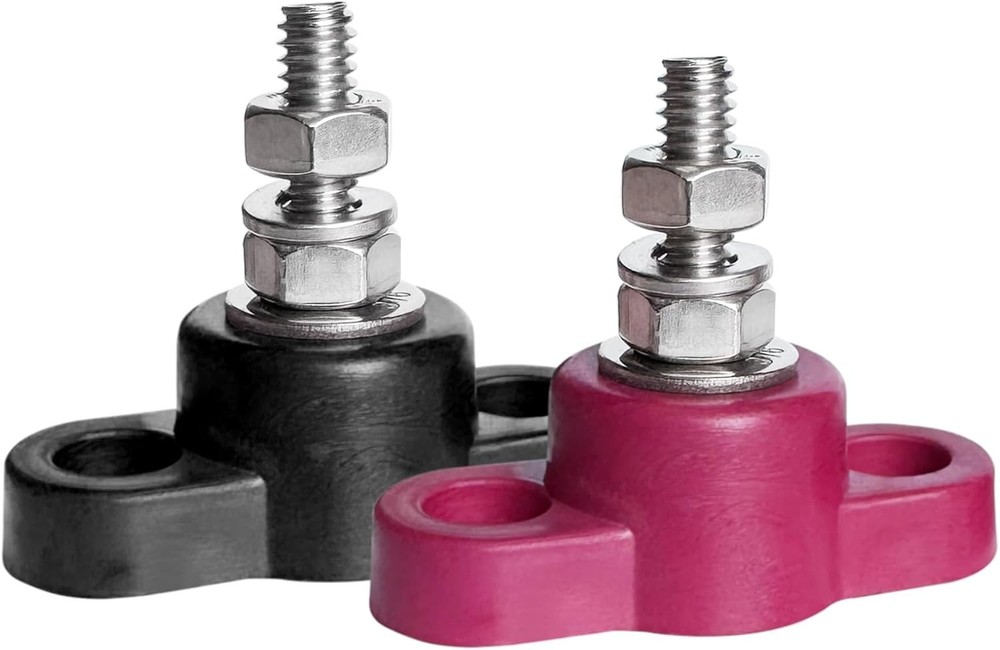 Ampper 1/4" Single Stud Battery Junction Posts Block, 1/4", Red & Black