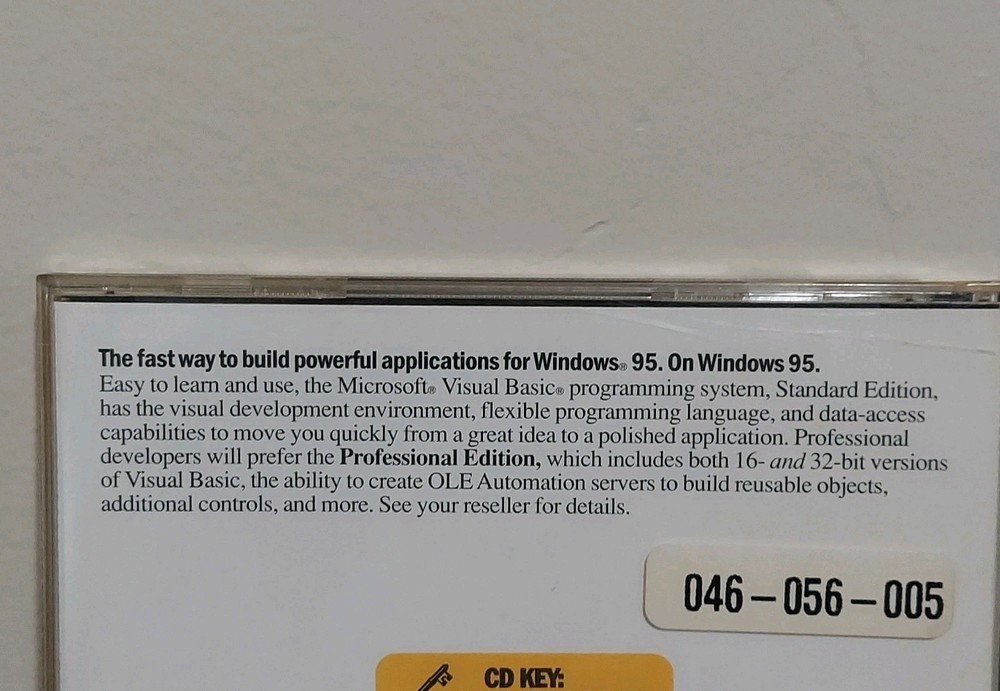 MICROSOFT Visual Basic Standard Edition 4.0 & Key Windows 9x/ME