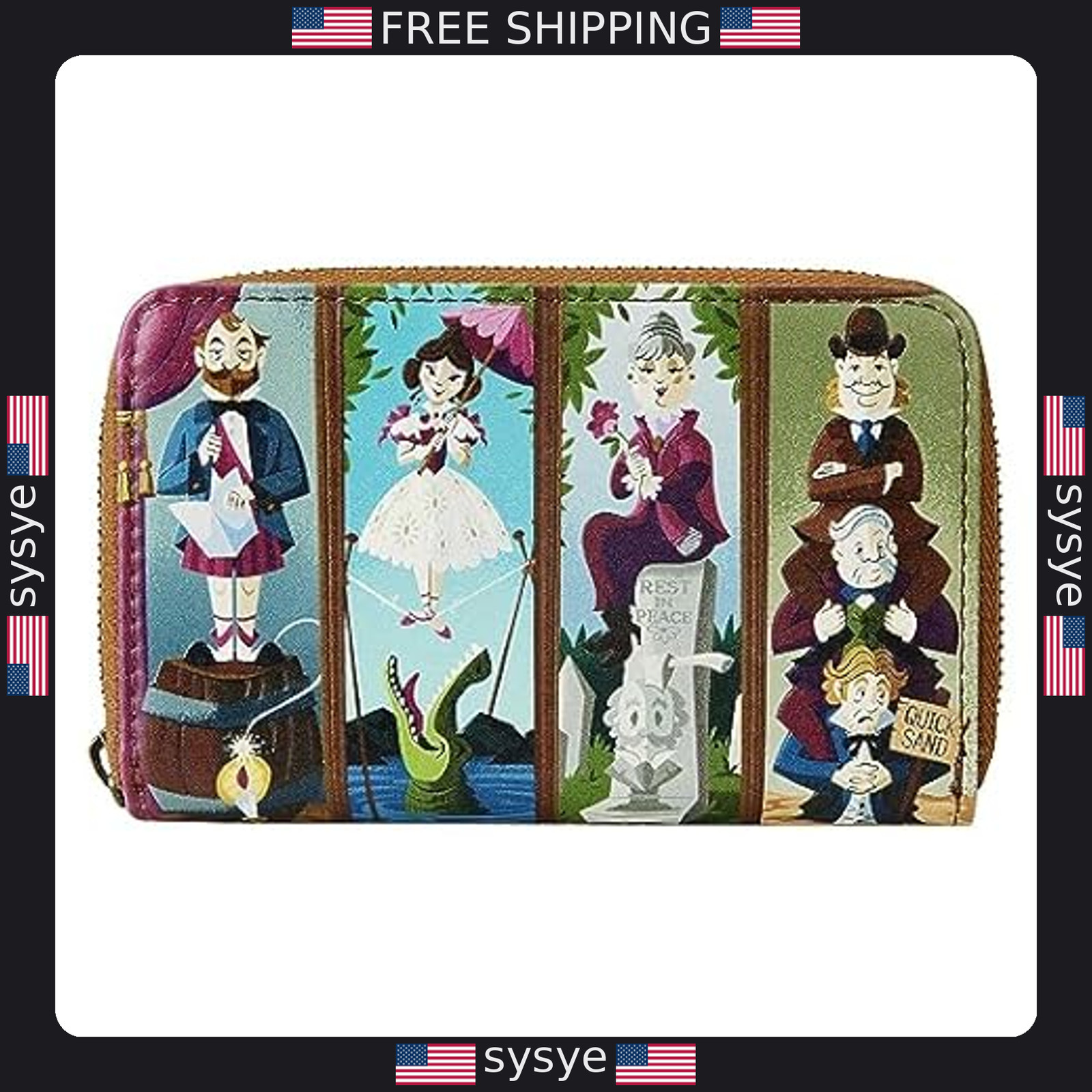 Loungefly Disney Haunted Mansion Stretching Room Portraits Zip-Around Wallet