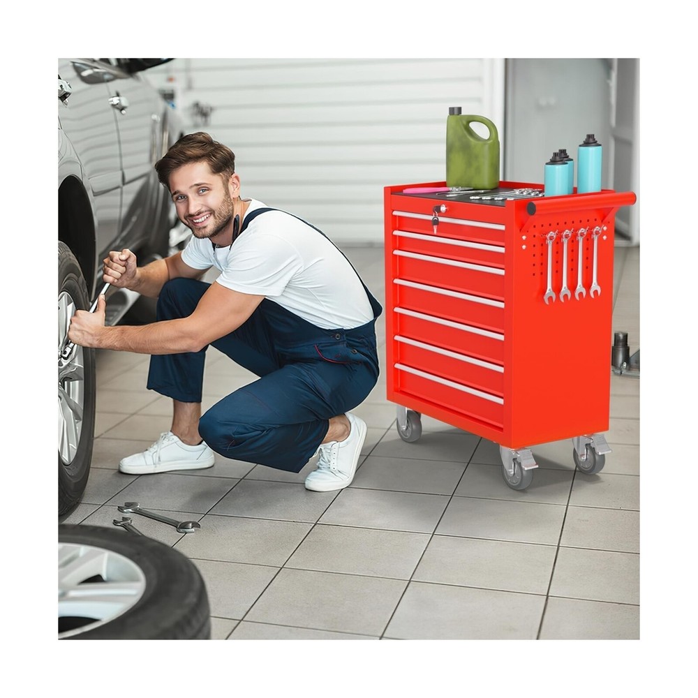 7-Drawer Tool Box with Wheels, Movable Rolling Tool Chest with Drawer, Heavy ...