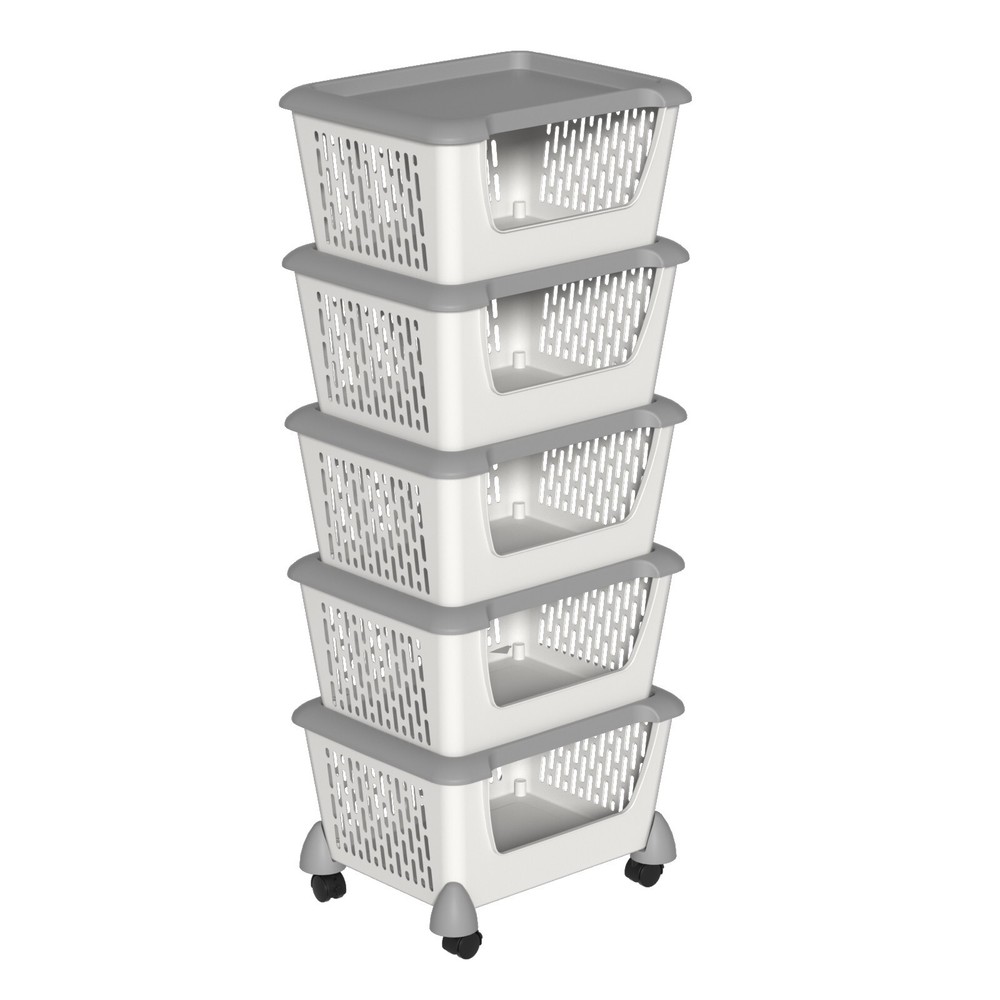 Mayish 5-Tier Stacking Storage Basket with Wheels, Stackable Plastic Baskets