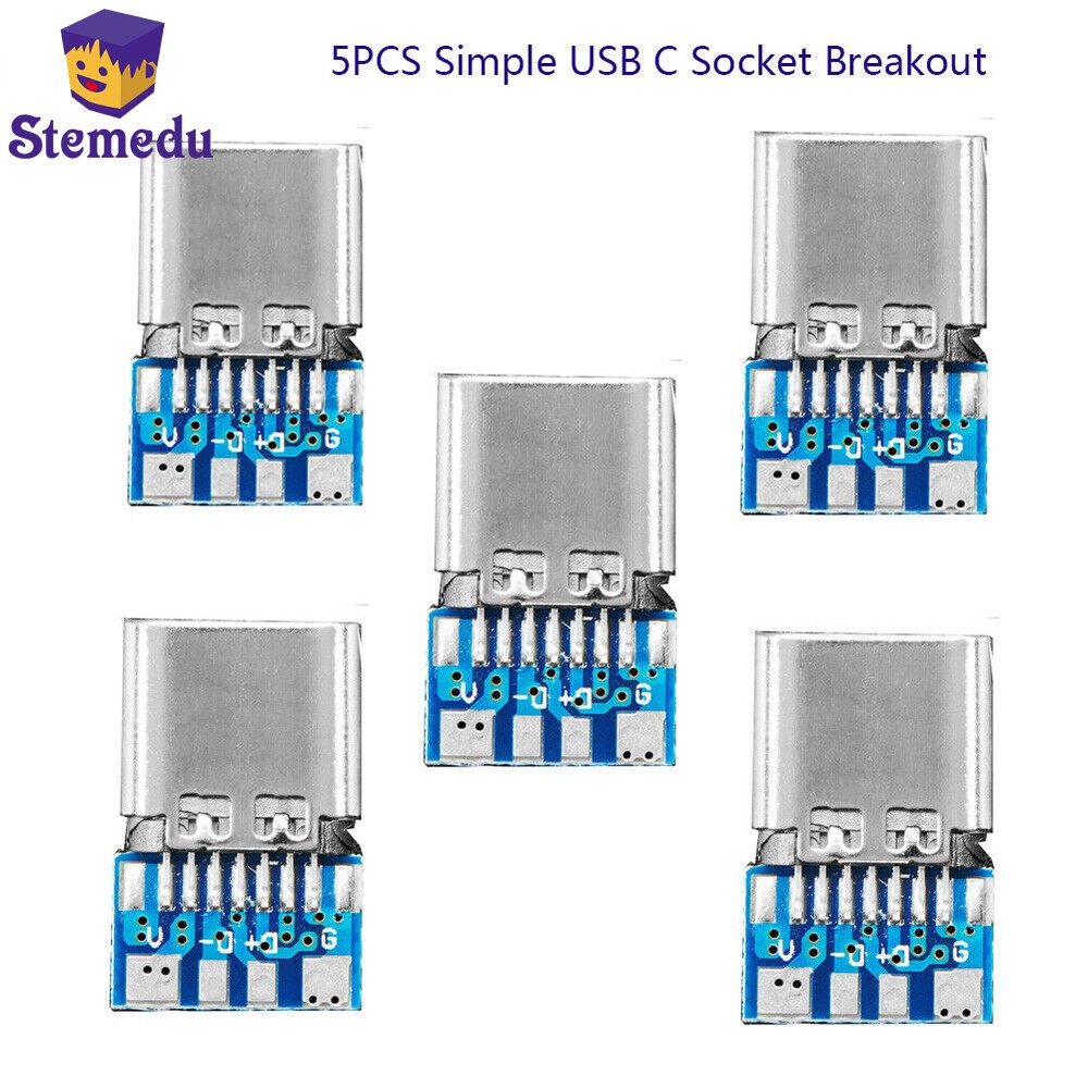 Simple USB C Socket Breakout Board Adapter connector module PCB Vertical Shield