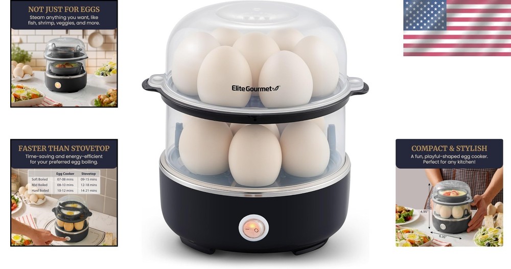 Elegant 14-Egg Capacity Two-Tier Easy Egg Cooker with Automatic Shut-Off