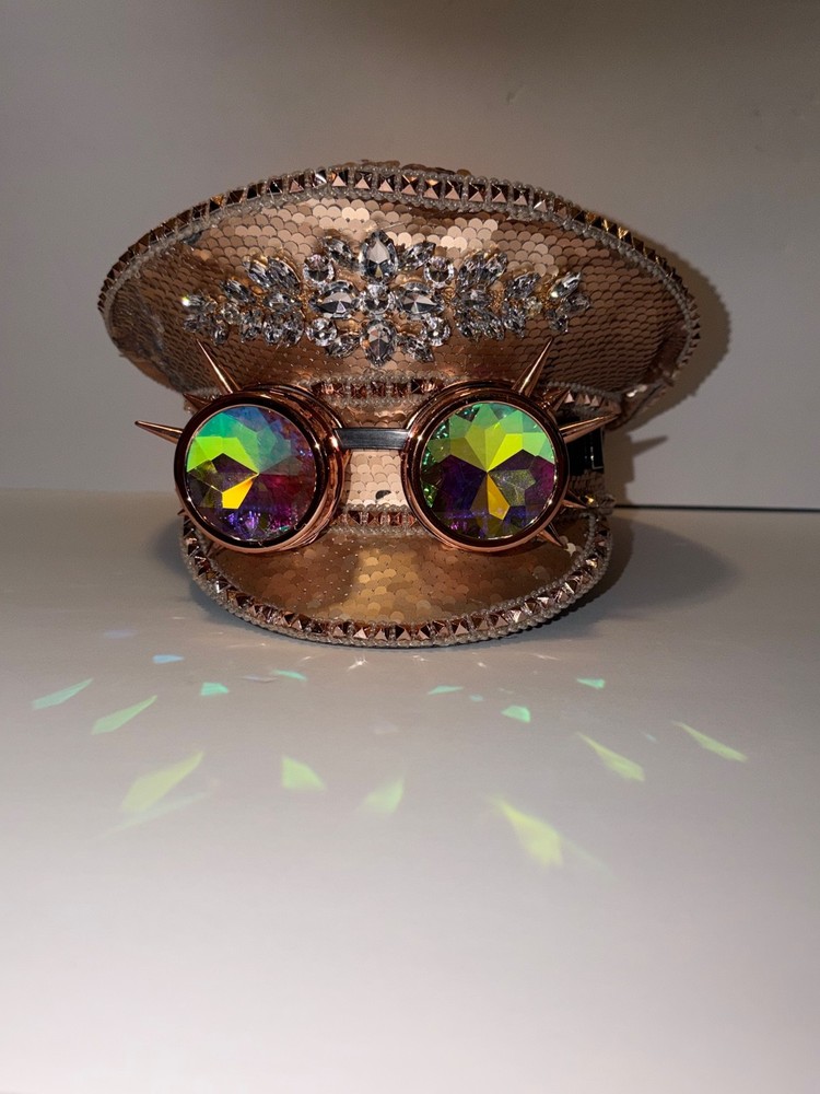 Steampunk  Captain Hat, Rose Gold, Spikes Goggle NWT, NEVER WORN