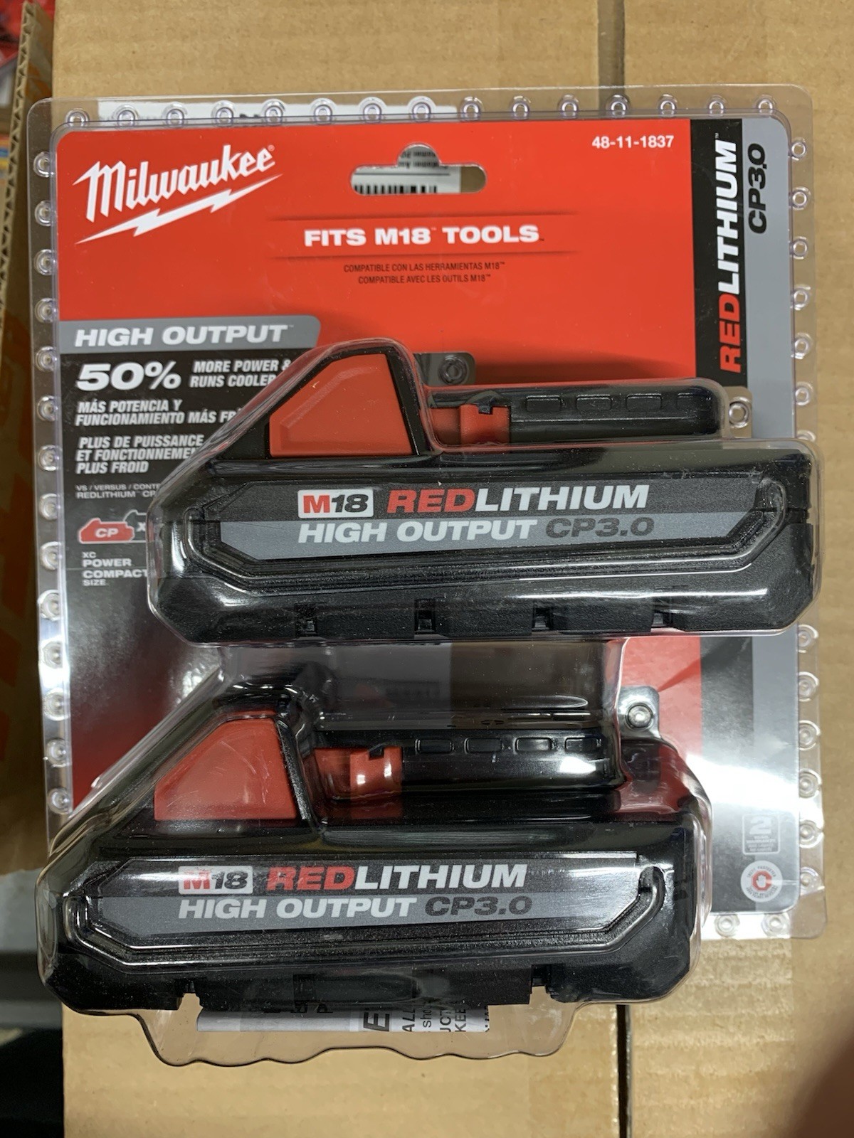(2) GENUINE 18V Milwaukee 48-11-1835 3.0 AH Batteries M18 48-11-1837 High Output