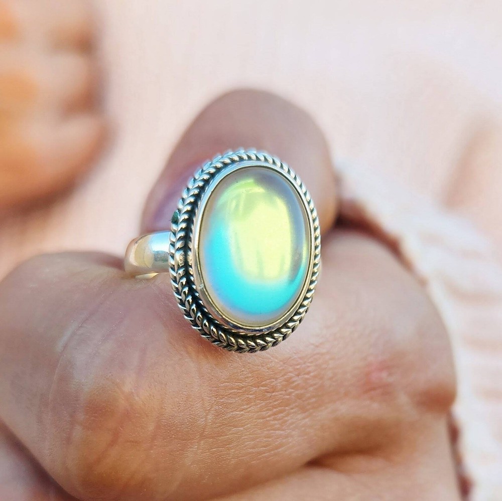 Angel Aura Quartz Ring 925 Sterling Silver Boho Ring Gemstone Statement Ring