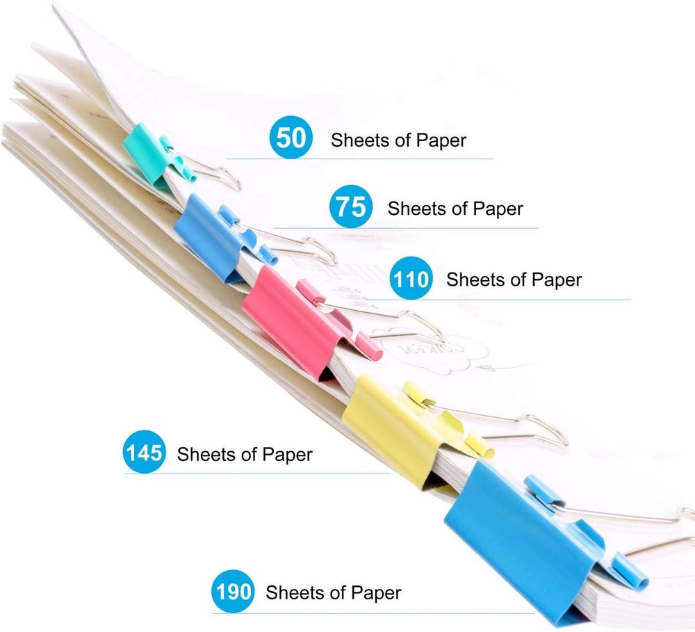 Binder Clips - Assorted Sizes 100 Count, X Large, Medium, Colorful