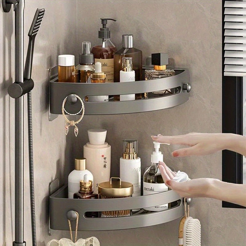 3 Tier Corner Shower Caddy Bathroom Organizer Storage Shelf No Drilling 6 Hook