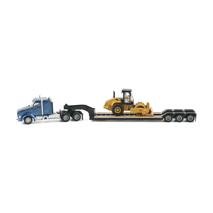 Caterpillar Kenworth T880 With Lowboy W/ Padfoot Roller 1:87 Scale Diecast 84424