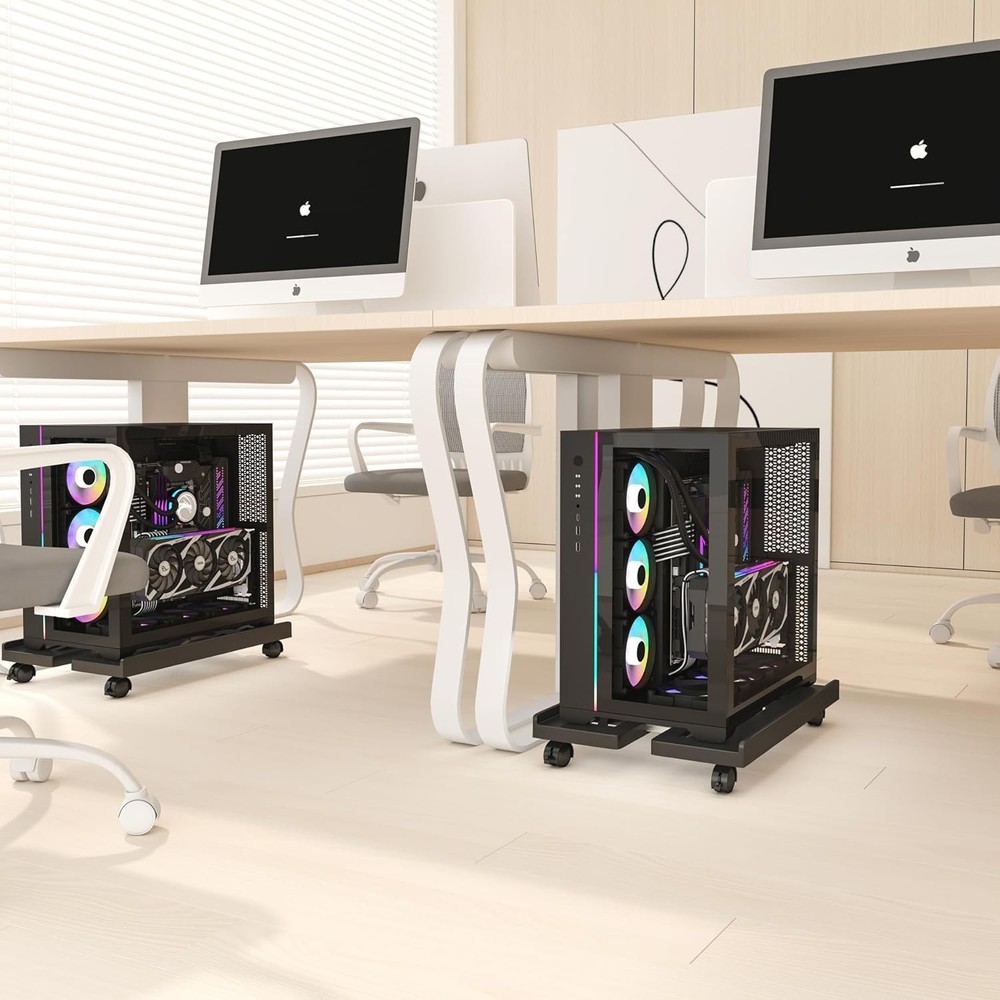 Mobile CPU Stand, Rolling Stand Adjustable Computer Cart Black