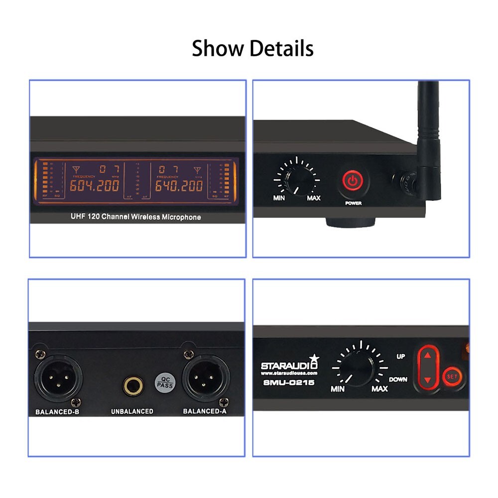 Wireless Microphones System Dynamic 2Channel Handheld Mic Karaoke UHF Microphone