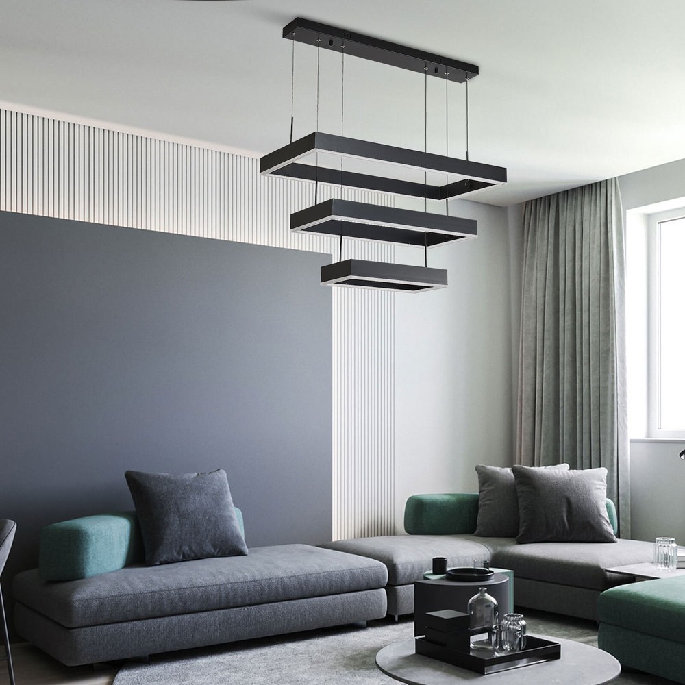 Modern LED Chandelier Light Rectangular Pendant Ceiling Light Lamp With Remote