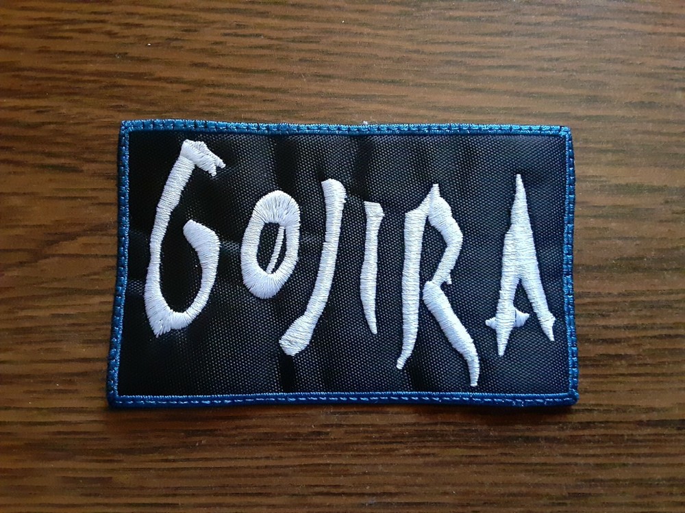 GOJIRA,SEW ON WHITE WITH BLUE EDGE EMBROIDERED PATCH