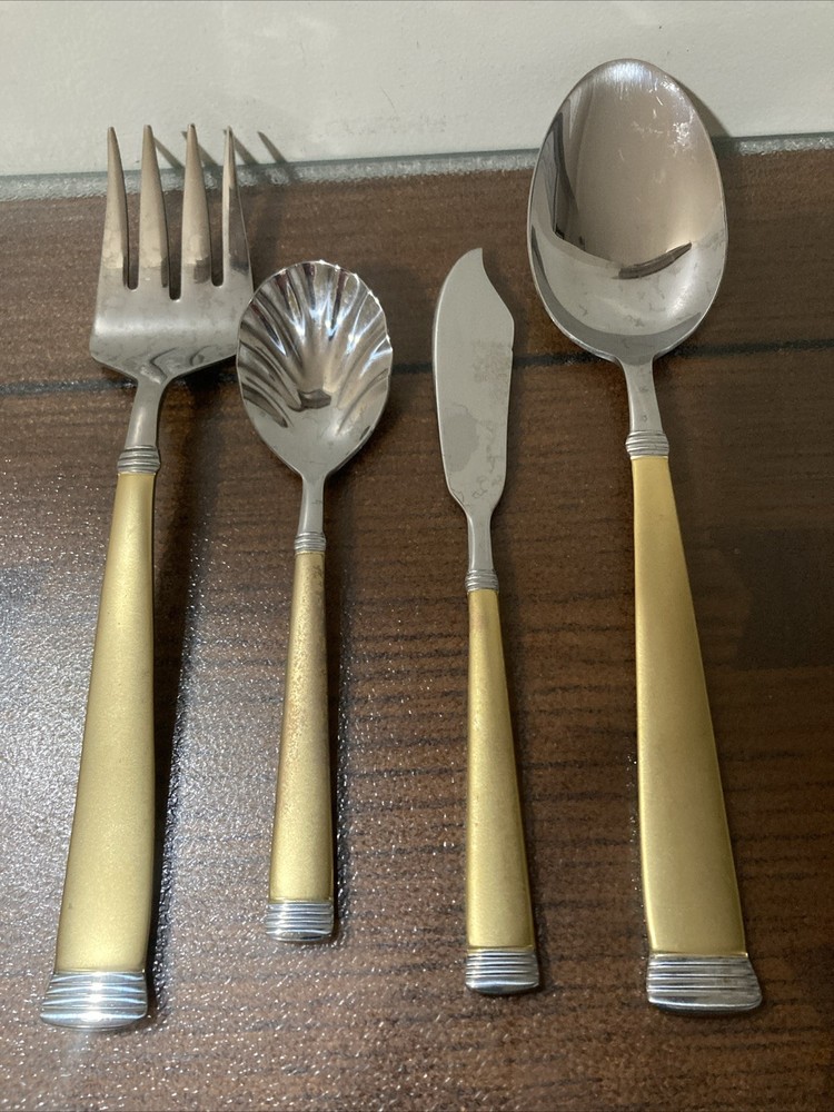WALLACE Silversmith NAPOLI MATTE GOLD Stainless Flatware 4 Pc Serving Set