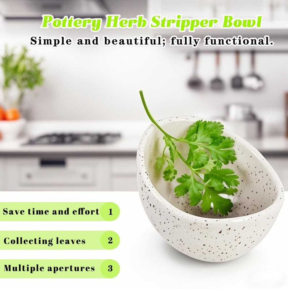 Ceramic Herb Stripper Bowl for Easy Root Removal - Various Hole Sizes