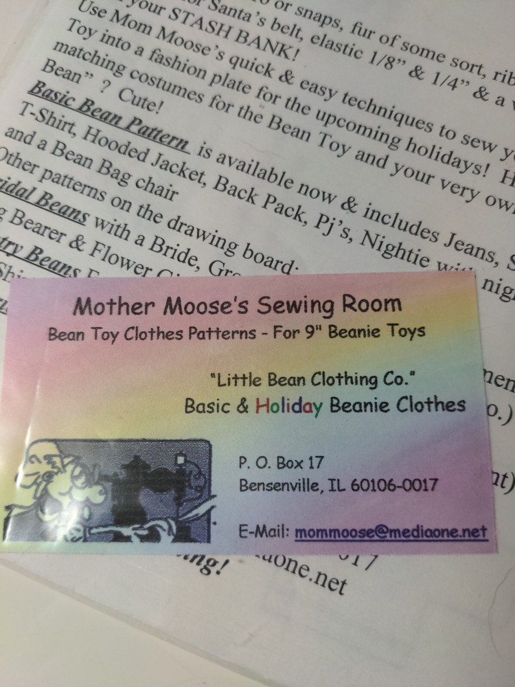 Mother Moose's Patterns For 9" Beanie Toys