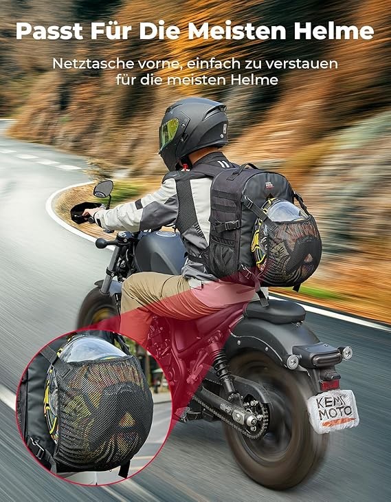 Motorcycle Backpack for Helmets 35L Expandable Waterproof Bag with Hidden Net