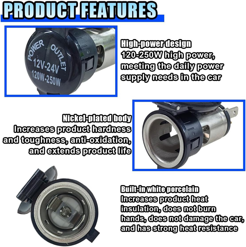 2PCS Cigarette Lighter Socket, DC 12V Car Power Outlet Socket Replacement, Water