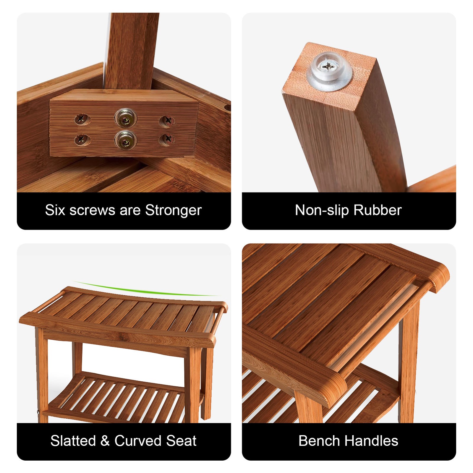 Shower Bench Wood Water Proof Ergonomic Shower Stool With Storage Shelf FKRT