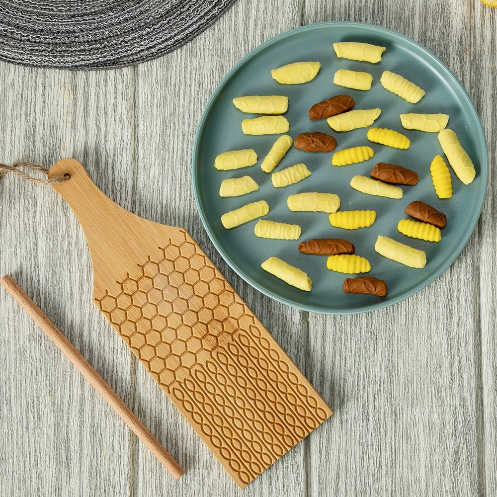 Garganelli Board & Gnocchi Stripper - Bamboo Pasta Maker Kitchen Tool