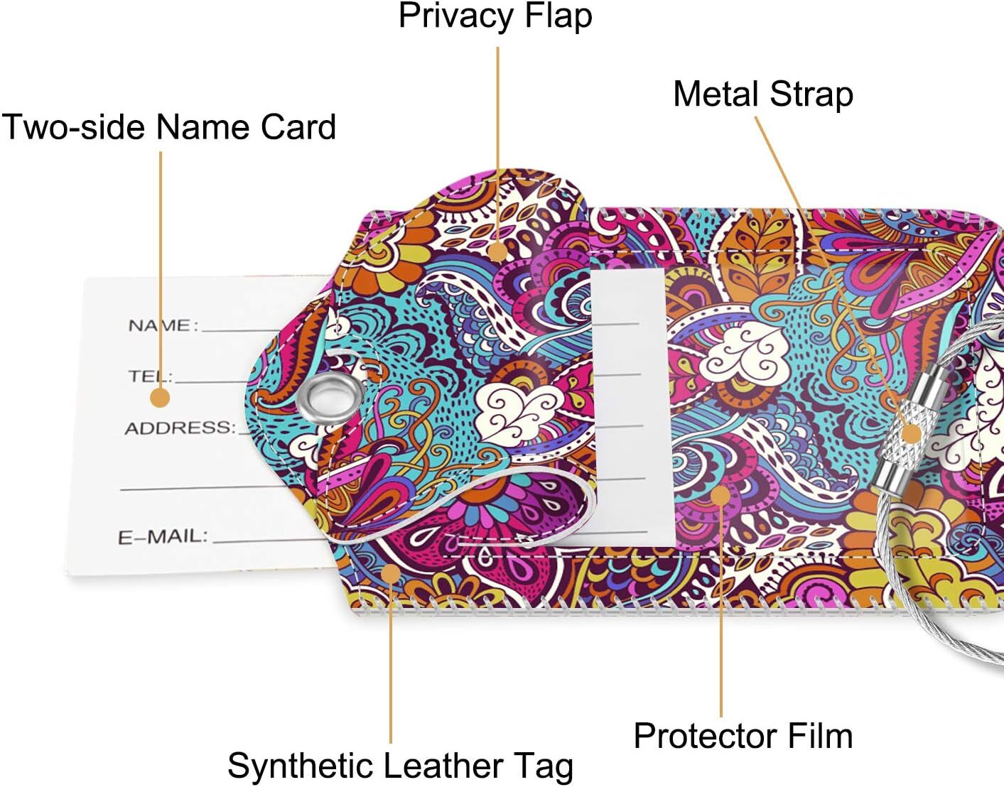 [2 Pack] Luggage Tags Name ID Labels with Privacy Cover For Travel Bag Suitcase