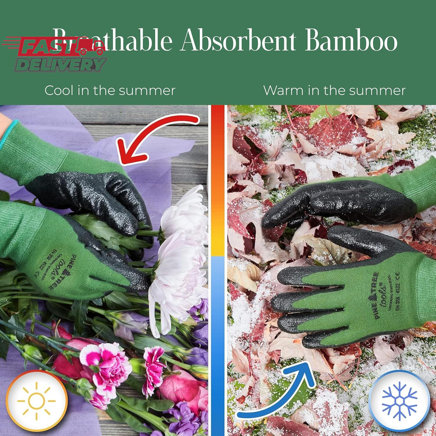 Pine Tree Tools Bamboo Gardening Gloves – Rubber Coated, Touchscreen Friendly, B