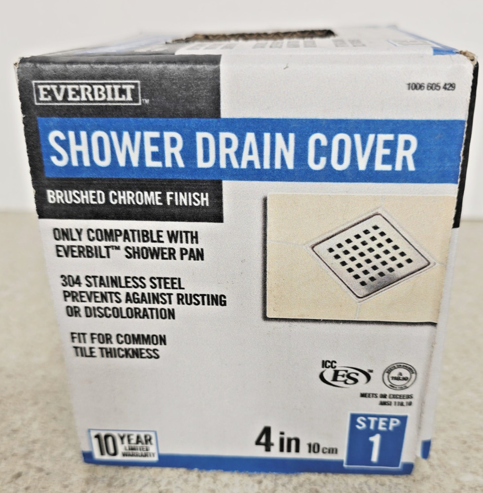 Everbilt Watershield Shower System 4 in. Brushed Chrome Square Grid Drain Grate
