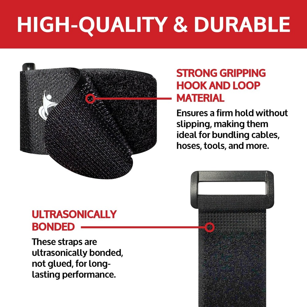 Cinch Straps 2"x30" 6-Pack, Strong Hook & Loop Securing Straps (Black)