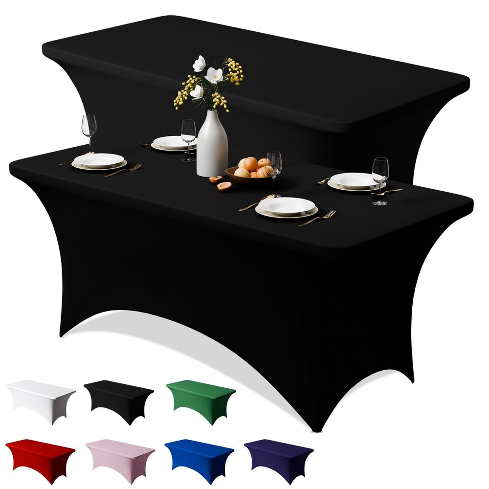 Trlyc 2 Pack 6FT Spandex Table Cloth - 72 x 30 Inch Rectangular Stretch Table...