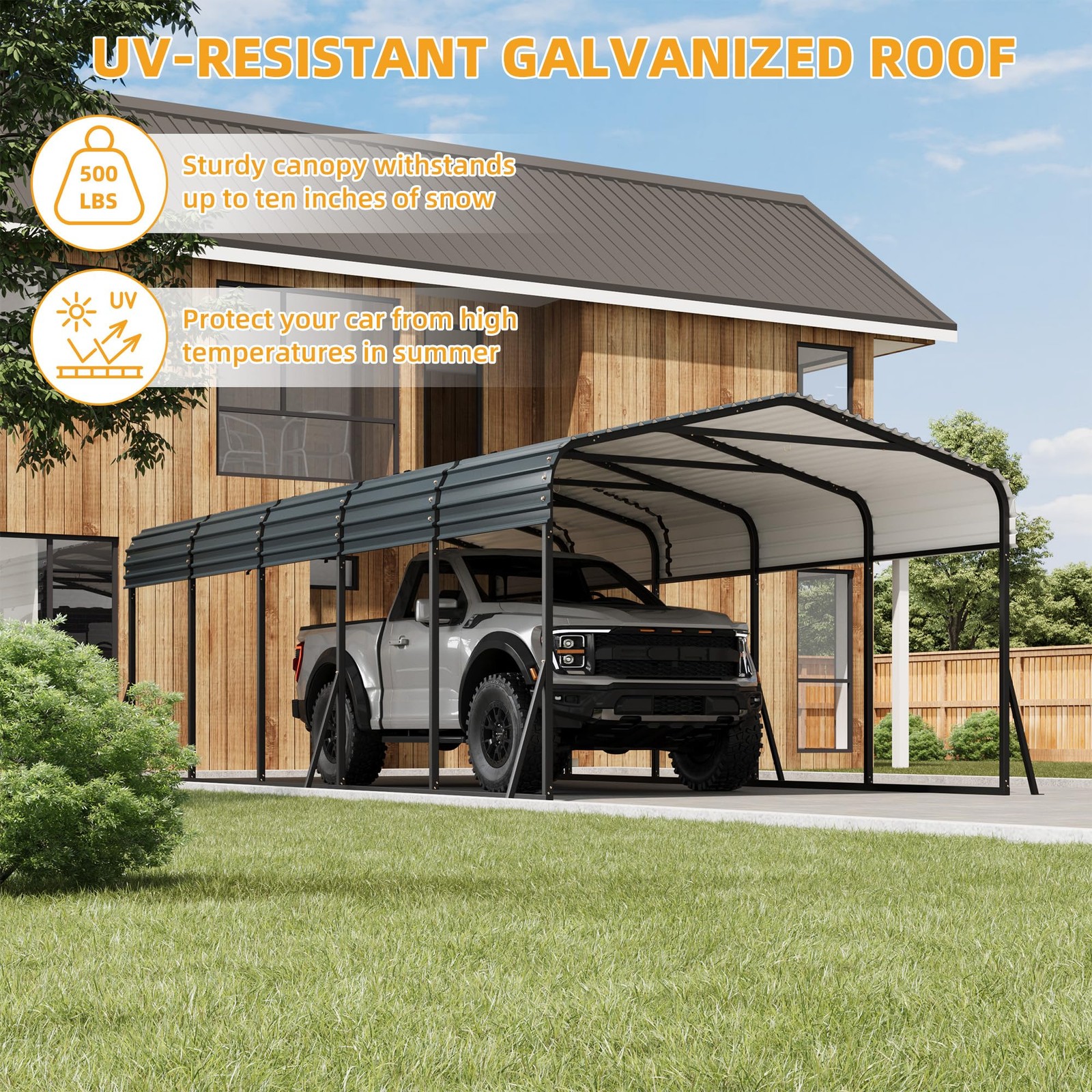 12'x24' Metal Carport, Heavy Duty Galvanized Steel Roof Canopy Car Shelter Truck