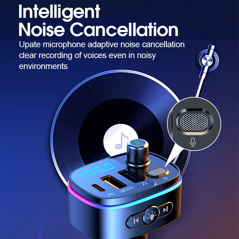 Car Bluetooth FM Transmitter Radio MP3 Adapter Kit USB C Fast Charger hands free