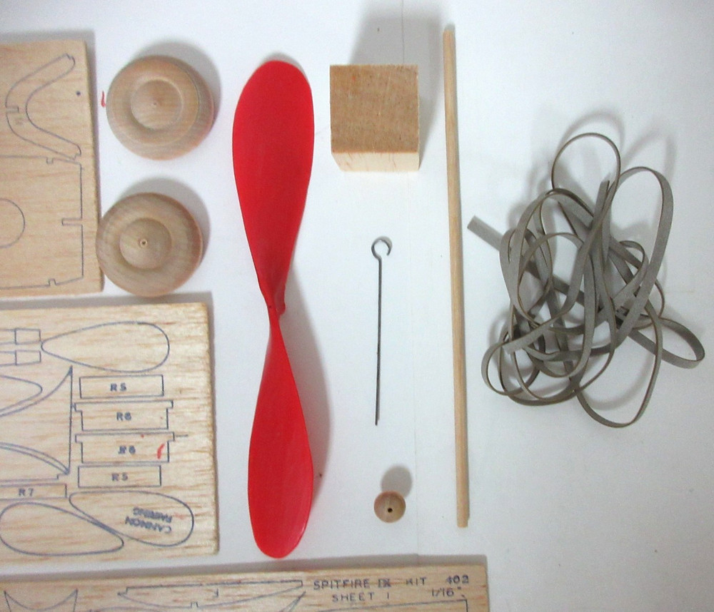 1960's Comet Spitfire IX Balsa Airplane Model Kit #3402 with Instructions