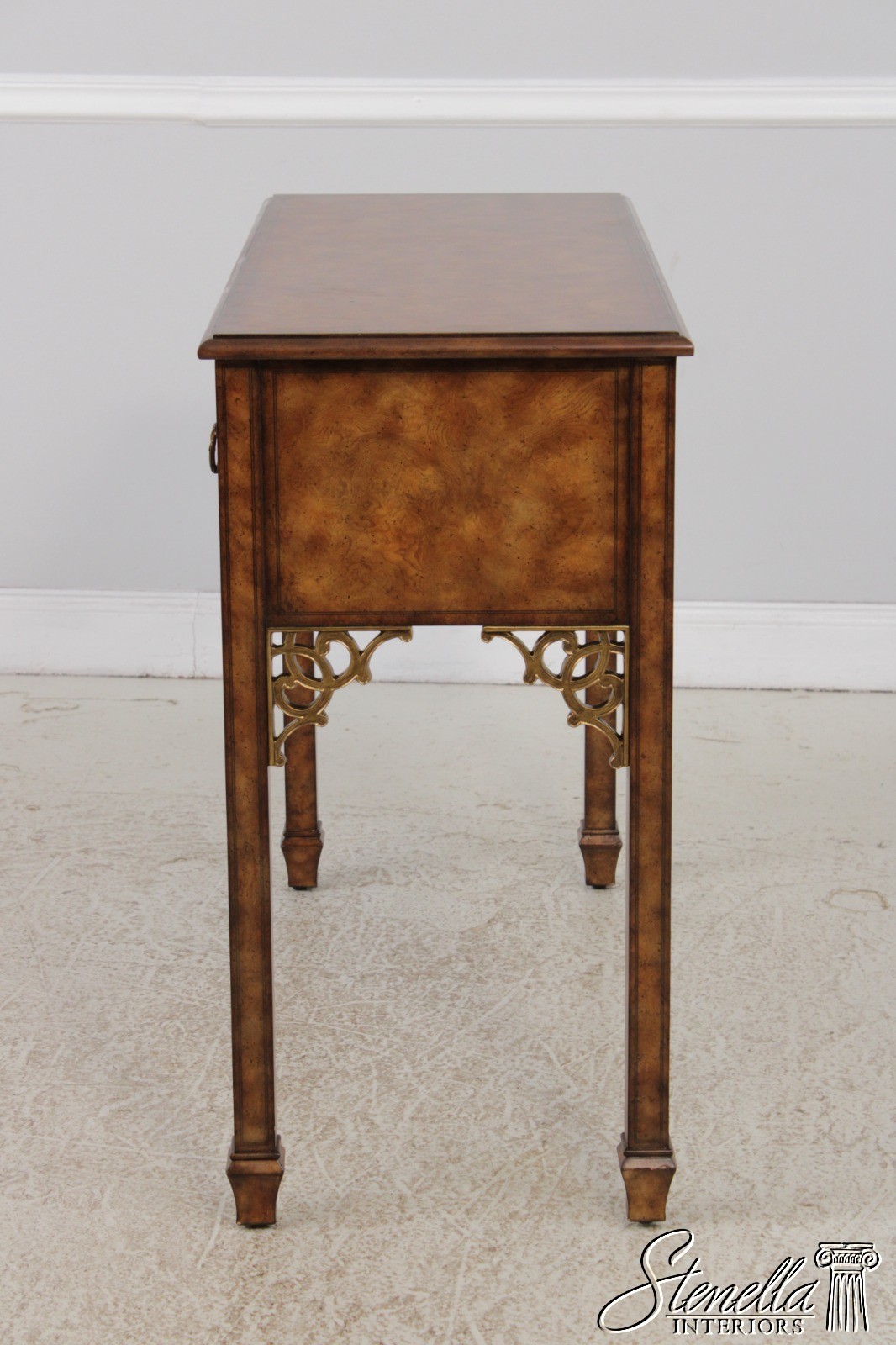 72329: MAITLAND SMITH Burl Wood 3 Drawer Writing Desk Console