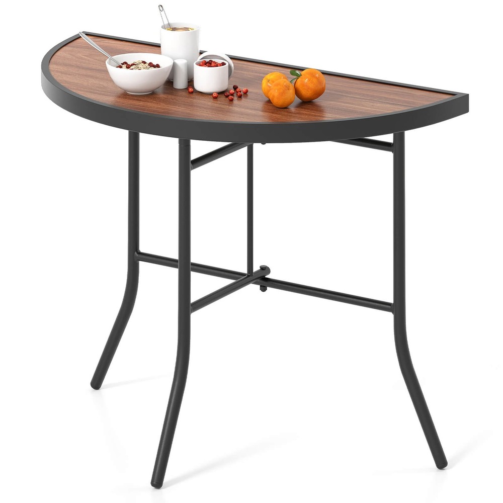 2PCS Half-Round Folding Event Table Foldable Banquet Table w/ Metal Frame Brown