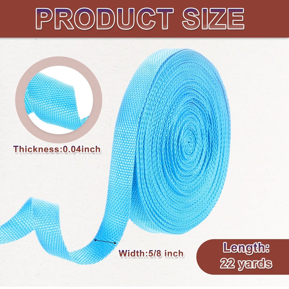 Nylon Webbing Strap, 22 Yards x 3/4" Polypropylene Flat Webbing Strap (Azure)